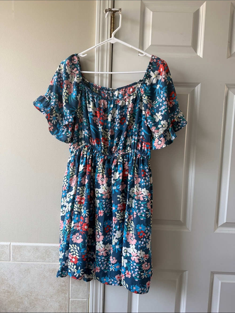 Blue Floral Off-Shoulder Dress